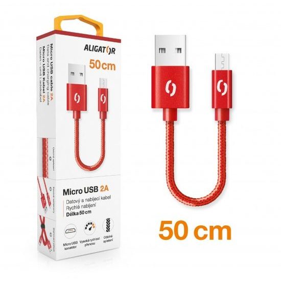 Dátový kábel USB / Micro USB 0,5 m červený nylon - Aligator