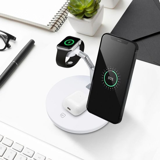 Bezdrátová nabíječka 3 v 1 25W s podporou MagSafe bílá