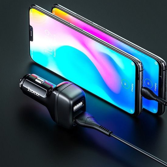 Nabíječka do auta 2x USB / 2,4A + kabel USB-C / černá - HOCO Z36