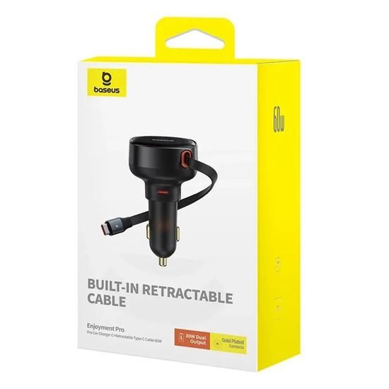 Autonabíječka USB-C QC4.0 + 70cm navíjecí kabel USB-C PPS PD3.0 60W černá - Baseus Enjoyment PRO