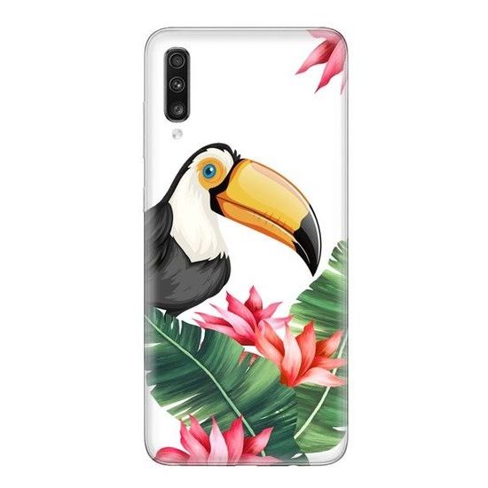 Obal / kryt na Samsung Galaxy A70 tukan a květy