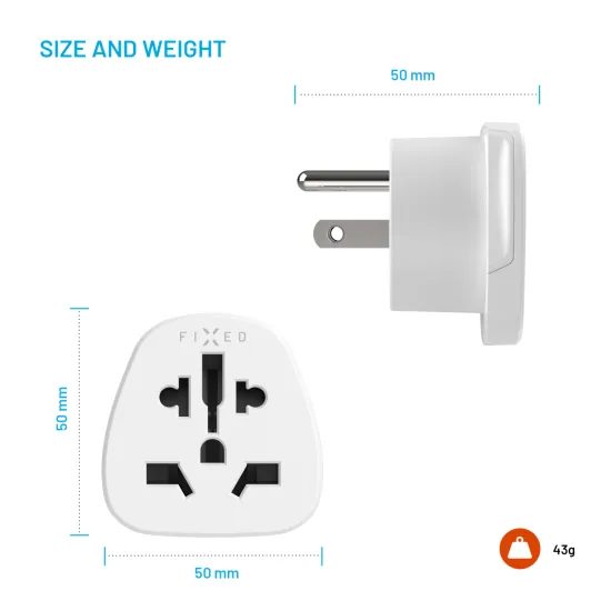 Adaptér FIXED pro zapojení EU, UK, US, AUS nabíječek do USA zásuvek, bílý