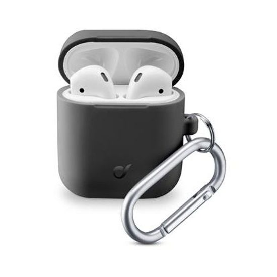 Ochranný kryt s karabínou Cellularline Bounce pre Apple AirPods 1 a 2 - čierny