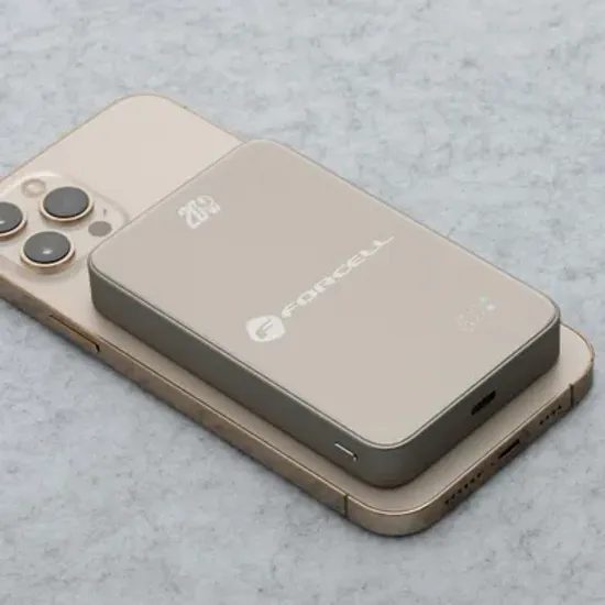 Tenká powerbanka Forcell F-Energy Super Slim F10k8 s MagSafe PD3.0 QC4.0 15W 10000mAh - béžová