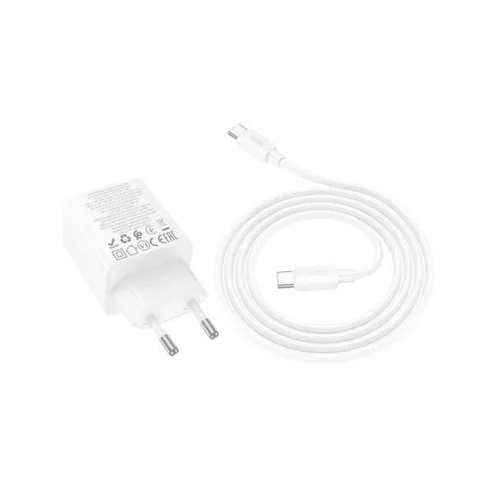 Nabíječka 2x USB-C 2x USB-A 30W s kabelem USB-C/USB-C bílá - HOCO