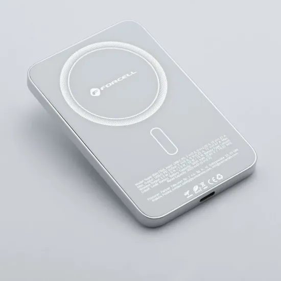 Tenká powerbanka Forcell F-Energy Super Slim F5k8 s MagSafe PD3.0 QC4.0 15W 5000mAh - bílá