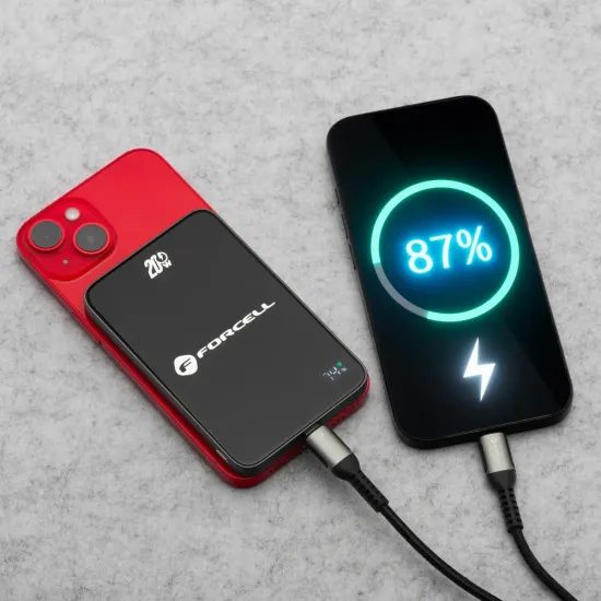 Tenká powerbanka Forcell F-Energy Super Slim F5k8 s MagSafe PD3.0 QC4.0 15W 5000mAh - černá