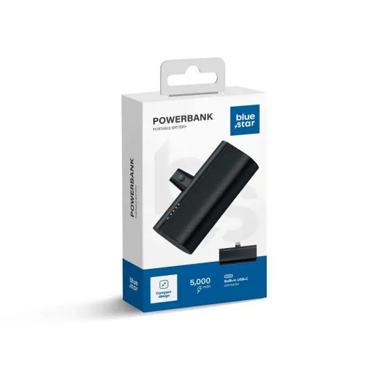 Powerbanka 5000 mAh s vestavěným konektorem USB-C 2,1A černá - Blue Star