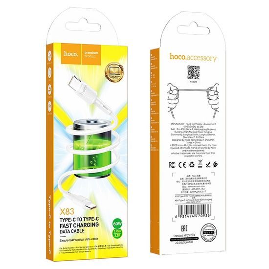 Datový / nabíjecí kabel USB-C na USB-C 60W 1m bílý - HOCO X83