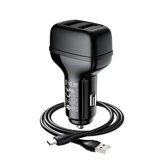 Nabíječka do auta 2x USB / 2,4A + kabel USB-C / černá - HOCO Z36