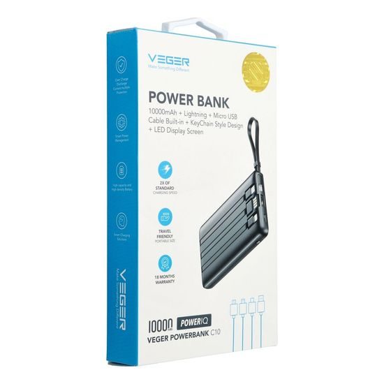 Powerbanka C10 10 000mAh (Micro + Typ C + Lightning) černá - VEGER