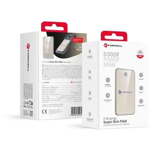 Tenká powerbanka Forcell F-Energy Super Slim F5k8 s MagSafe PD3.0 QC4.0 15W 5000mAh - béžová