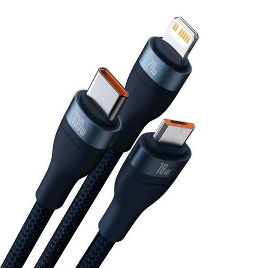 Datový / nabíjecí kabel Flash Series II USB Typ C / USB Typ A - USB Typ C / Lightning / Micro USB 100 W 1,2 m modrý - Baseus