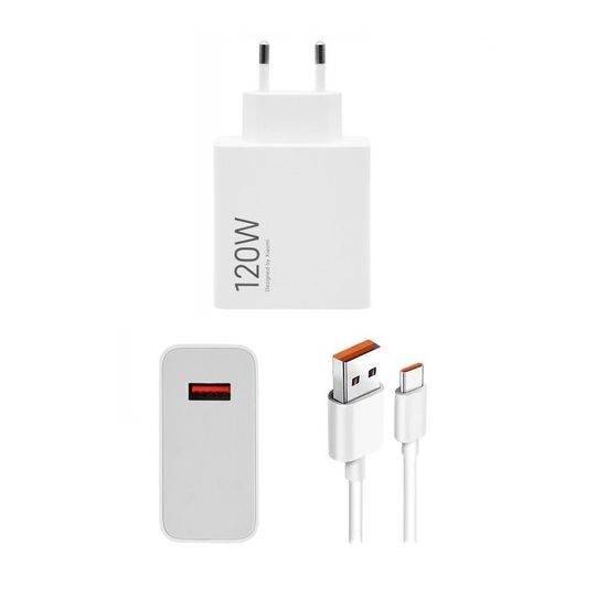 Cestovní Nabíječka Xiaomi USB-A 120W + USB-C 6A datový kabel bílá