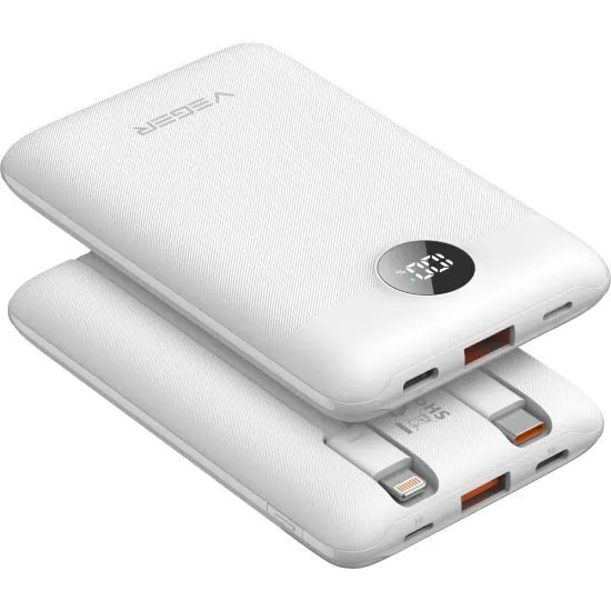 Powerbanka VEGER 10 000 mAh with built-in cables Type C / Lightning PD QC3.0 2A 22,5W C11C (W1170) bílá