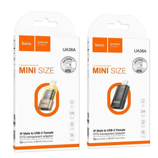 Adaptér Lightning (samec) → Type-C (samice) UA36A, transparentní zlatý - HOCO OTG