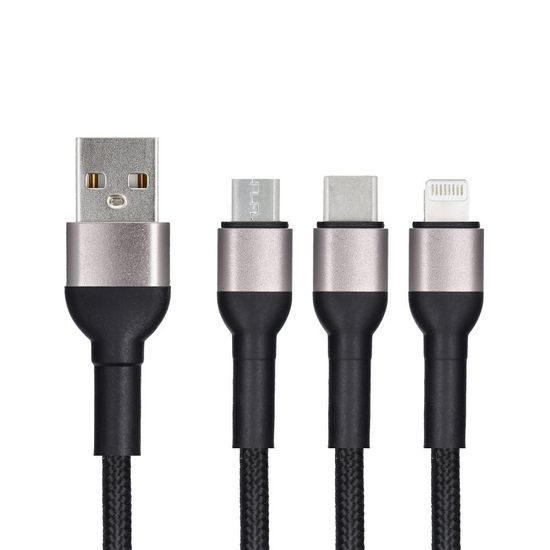 Datový kabel 3in1 Type micro USB / USB C / Lightning 3A Cafule 1,2 černý - BLUE STAR