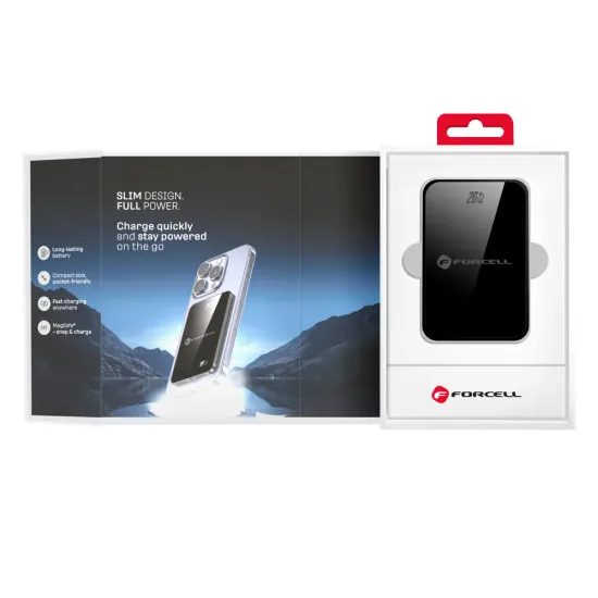 Tenká powerbanka Forcell F-Energy Super Slim F10k8 s MagSafe PD3.0 QC4.0 15W 10000mAh - černá