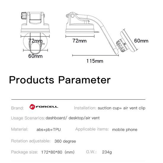 Magnetický držák telefonu do auta do mřížky / palubové desky / čelního skla - Forcell F-Grip MagLuxe