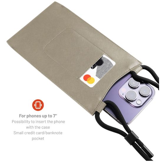 Taštička přes rameno s kapsou FIXED Verona s černou šňůrkou pro mobilní telefony do 7", krémová