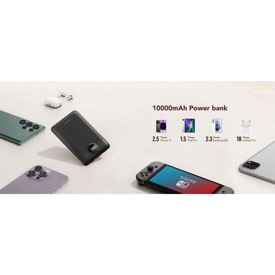 Powerbanka 10 000mAh PD QC3.0 22.5W s USB-C a Apple Lightning kabelem černá - VEGER C11