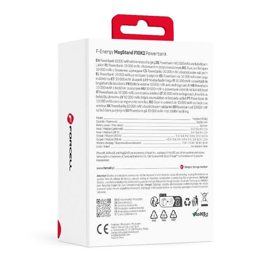 Powerbanka MagSafe F10K2 QC3.0 20W 10000 mAh bílá - FORCELL