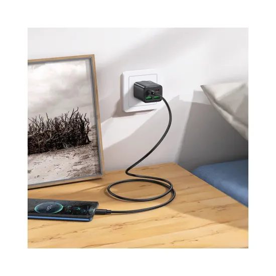 Nabíječka 2x USB-C 2x USB-A 30W s kabelem USB-C/USB-C černá - HOCO