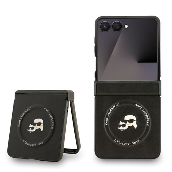 Obal / kryt na Samsung Galaxy Z Flip 7 černý - Karl Lagerfeld PU Karl and Choupette Heads Magnetic