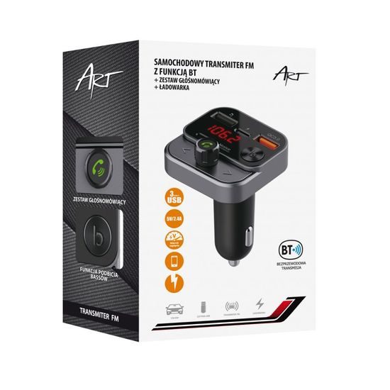 Transmiter FM MP3 bluetooth 5.0 + USB A QC3.0 + Typ C (total 30W) ART FM-84B