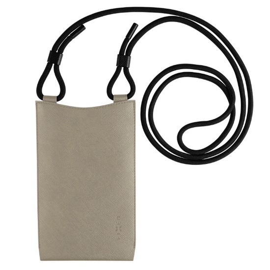 Taštička přes rameno s kapsou FIXED Verona s černou šňůrkou pro mobilní telefony do 7", krémová