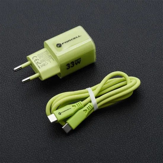 Cestovní nabíječka 33W GaN3 s kabelem, USB C + USB A zelená - FORCELL