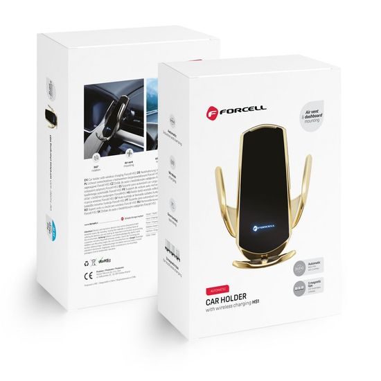 Držák do auta s bezdrátovým nabíjením 15W zlatý