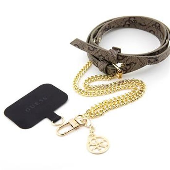 Guess Crossbody popruh PU 4G s řetízkem - hnědý
