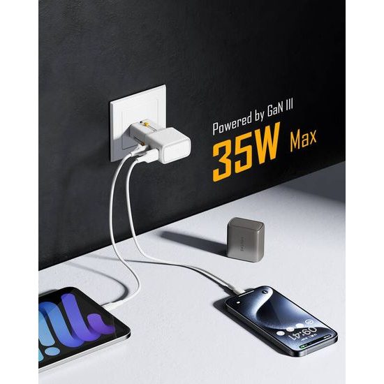 Cestovní univerzální adaptér 35W GaN USB-C + USB-A bílý - VOLTME Vito Go EzTravel