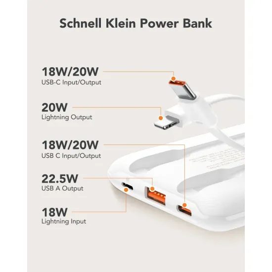 Powerbanka VEGER 10 000 mAh with built-in cables Type C / Lightning PD QC3.0 2A 22,5W C11C (W1170) bílá