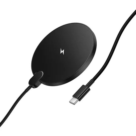 Bezdrátová nabíječka 15W s USB-C kabelem a digitálním displejem, černá - HOCO