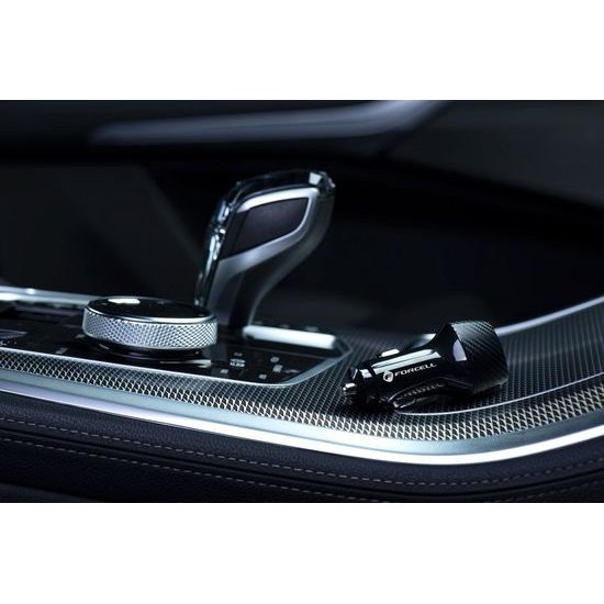 Nabíjačka do auta typ C 3.0 PD20W + typ C 3.0 PD20W čierna (spolu 40W) - FORCELL CARBON
