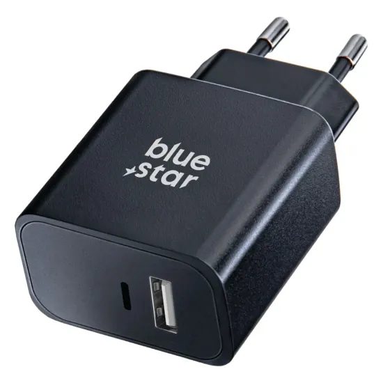 Cestovní nabíječka s USB-C + USB-A PD QC4.0 3A 25W černá - Blue Star