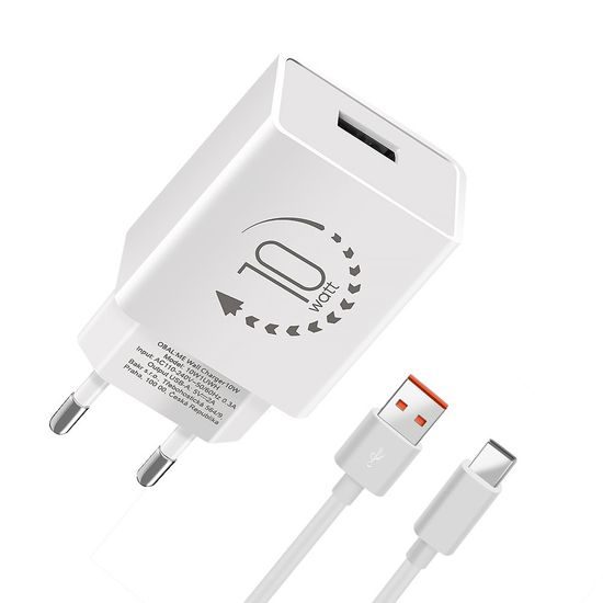 Cestovní nabíječka USB-A 10W + USB-A/USB-C Kabel 1m, bílá - OBAL:ME