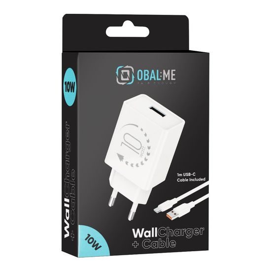 Cestovní nabíječka USB-A 10W + USB-A/USB-C Kabel 1m, bílá - OBAL:ME