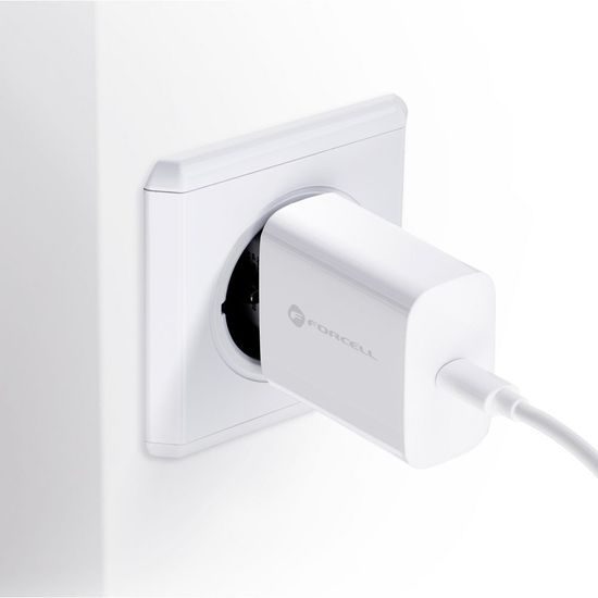 Cestovní nabíječka Forcell vstup USB C s kabelem Typ C - 3A 25W s funkcí PD a QC 4.0