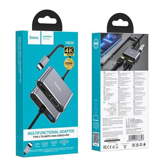 Adaptér HUB typu C na HDTV+VGA+USB3.0+PD100W+HDMI HB30 - HOCO