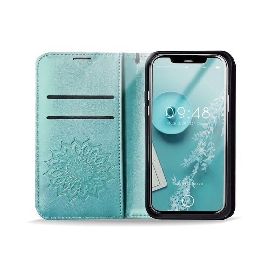 Puzdro / obal na Samsung Galaxy A22 5G zelené mandala - kniha Forcell MEZZO