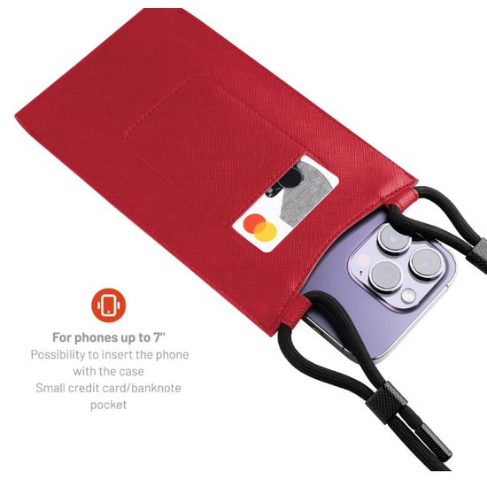 Taštička přes rameno s kapsou FIXED Verona s černou šňůrkou pro mobilní telefony do 7", červená