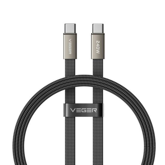 Plochý kabel USB-C na USB-C VEGER PD 5 A 240 W CC2-MTB 1,5 m černý