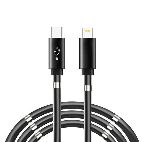 Kábel typu C na iPhone Lightning 8-pin PD18W magnetický 3A čierny 1m