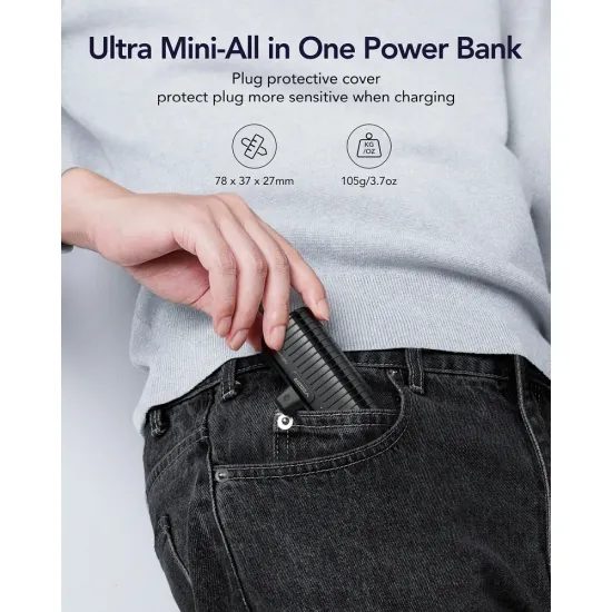 Powerbanka 5000 mAh s vestavěným konektorem USB-C 2,3A černá - VEGER