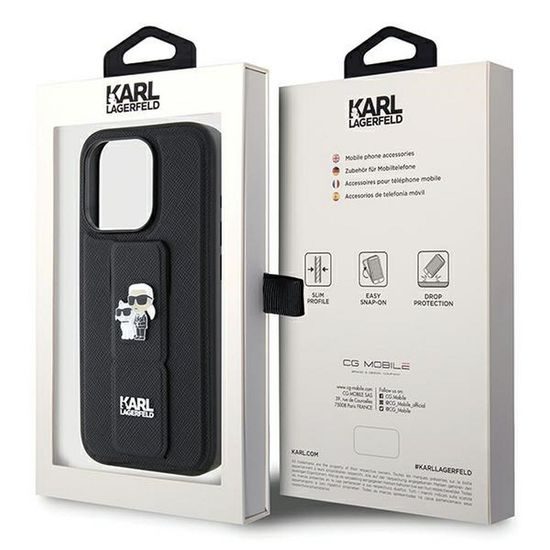 Obal / kryt na Apple iPhone 14 Pro černý - KARL LAGERFELD Gripstand Saffiano KC PIN