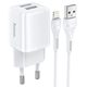 2.4A 2xUSB töltő Lightning kábellel 1m fehér - HOCO N4