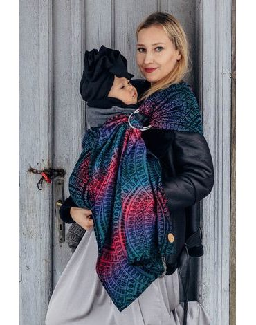 Lenny Lamb ring sling (60% bavlna, 28% merino, 8% hedvábí, 4% kašmír) - PEACOCK'S TAIL - BLACK OPAL - standard 1,8 m